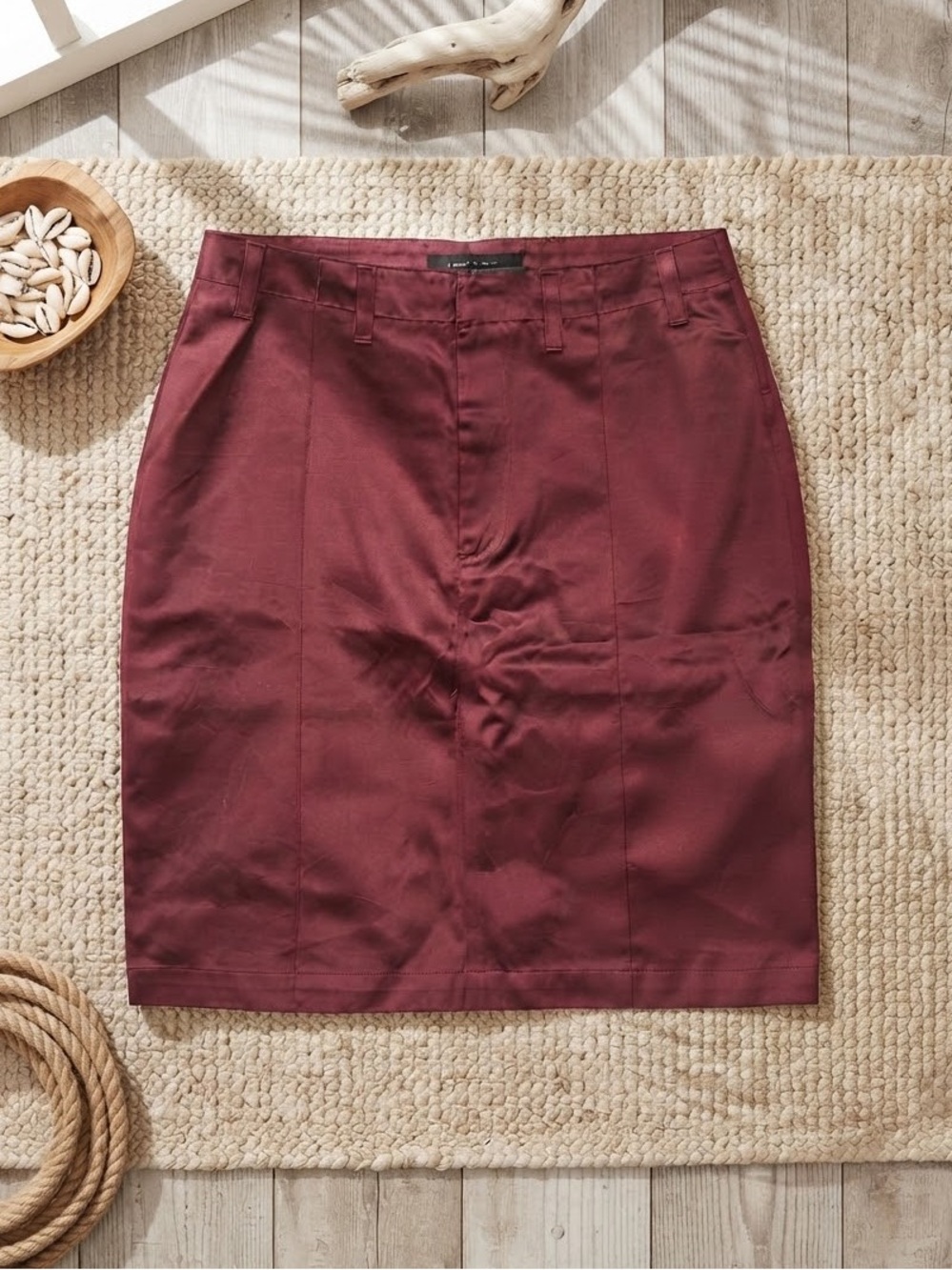 BANANA REPUBLIC Maroon High-Waisted Straight Mini Skirt | Belt Loops